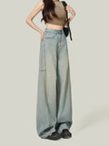 Fongt 2024 New Light Blue, High Waist, Loose, Wide Leg Jeans, Women's Thin, Straight And Long Pants-Outfit