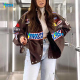 Zipper Long Sleeve Vintage Female Jacket Sport Style Polyester Bomber Jacket Women 2021 New Women Winter Varsity