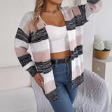 Fongt 2025 Casually Striped Striped Lantern Sleeve Sweater Jacket