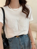 Embroidery Bow Oversized Short Sleeve Tee-Outfit