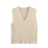 Fongt Solid Color Sleeveless Vest 2025 Spring Leisure V Collared Women's Knitting Top