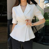 2022 New Summer Casual Solid Short Sleeve Women Jacket Women Slim Black And White Jackets Coats
