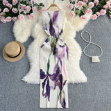 Fongt Gentle And Comfortable Temperament Slim And Casual Thin Print Dress Female 2024 Summer New Fold-Outfit