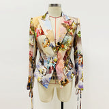 Fongt New Fashion Rope Repair Waist Retro Renaissance Angel Printed Suit Jacket