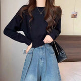 One-Word Collared Sweater For Women In Autumn And Winter, A Solid Color Casual Sweater, A Small Foreign Sweater.-Outfit