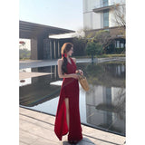 Fongt Three-Dimensional Flowers Hanging Neck Dress Women's Summer Dress Dress Pure Want To Close The Waist Open Fork The Ass