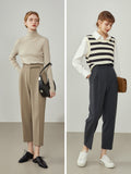 Women's Winter Waist Decoration Thickened Dark Gray Casual Cropped Trousers Camel Color Straight All-match Suit