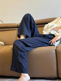 Fongt Class Recommendation!High-End Rain-Dew Linen Ready-On-Wear~ Tibetan Blue Casual Trousers Women's Soft Skin Straight Trousers