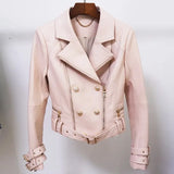 STREET Newest 2023 Fashion Designer Jacket Women's Lion Buttons Synthetic Biker Leather Motorcycle