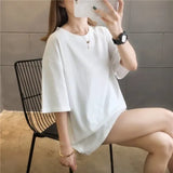 Summer Women T Shirt harajuku solid T-shirts students korean Casual loose Short Sleeve pink white Tops 90s Female Tee