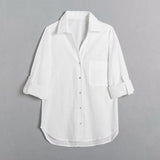 2021 Women Basic Solid Cotton Blouse Long Sleeve Chic Female Office Lady Shirt Blusas Femininas