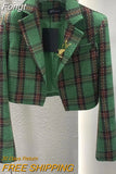 Plaid Woolen Jacket Women High-waisted UltraShort Blazers Coat Spring Autumn Fashion Lady Suit Small Outerwear Casual