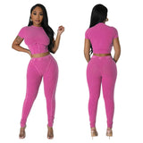 Ribbed Tracksuit Women Two Piece Set Summer Corset Crop Tops and Pants Sport Suit Casual Fitness Workout Sweatsuits-Outfit