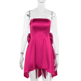 Strapless Large Back Bow Satin Mini Dress-Outfit