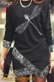 Women Print Slim Mini Dress Casual Spring Summer Round Neck Irregular Dress Elegant Lady Long Sleeve Party Vestidos
