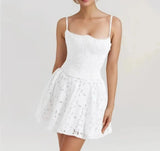 White Doily Pattern Cami Mini Dress-Outfit