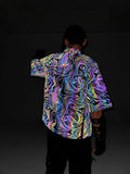 Dazzling Reflective Cardigan Robe Men And Women Five Minute Sleeve Loose Kimono Coat Retro Knit Jacket Trend-Outfit
