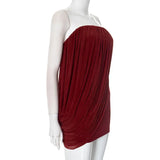 Burgundy Strapless Draped Mini Dress-Outfit