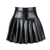 Lady Leather Mini Pleated Skirt Chic Women High Waist Kawaii Short Skirt Preppy Style Harajuku Punk Hip Hop