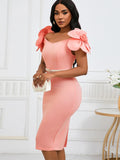 Fongt Women's Famous Temperament Three-Dimensional Flowers Elegant Banquet Dress Bag Hip Dress
