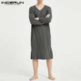 Robes Sleepwear Solid Color Long Sleeve Homewear Comfortable Leisure V Neck Loose Soft Nightgown Men Bathrobes S-3XL