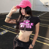 Fongt Casual Letter Print Ultra-Short Top Girl 2024 Summer Hot Girl Exposed Umbilical Repair