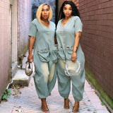 Fongt Women's Loose Jumpsuit Women's Fashion Personality Big Pocket Wash Denim Jumpsuit