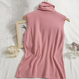 sweater vest autumn spring simple solid knitted turtleneck tank top women cozy pullover-Outfit