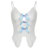 And Spicy Wind Bow Stitching Hollow Out Sling Small Vest Female 2024 Spring / Summer Lace Slim Top-Outfit