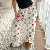 Fongt Cloth Forget Street Love Print Straight Knitted Trousers Loosely Tied With H-Hops Casual Trousers