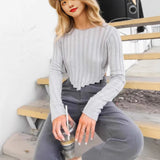 Fongt New Women's Clothing Loose Ribs Long-Sleeved Umbilly Fashion Short Sweater Woman