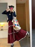 Red Plaid Ruffle Maxi Skirt-Outfit