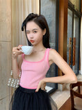 Machine Retro Splicing Plush Top Solid Color Short Slim Knitting Bottom Vest Summer Thin External Wear