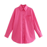 Trendy Women's Shirt Spring New Candy Pocket Long-Sleeved Button Cardigan Lapel Blouse-Outfit