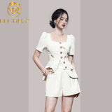 New Summer Korean Fashion Casual Two Piece Set Women Single Breasted Top + Shorts Suits Sweet Blouse Shorts 2 Piece