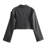 Fongt Women's New Lapel Long Sleeve Short Blazer Casual Pants Suit-Outfit