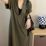 Fongt Size 300 Catties Fat Mm French Hepburn Wind Zipper Dress Female Loose Show Thin Cover Belly Casual Long Skirt 2-Outfit