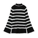 Black-And-White Striped High-Necked Pullover In Autumn-Outfit