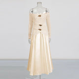 French Style Shoulder Folding Long-Sleeved Dress In Spring 2025 New Temperament Elegant High-End Evening