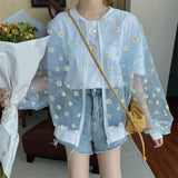 New Korean Style Loose Flower Printed Thin Jacket Sunscreen Women Long Sleeve Casual Sunscreen Jacket Veste