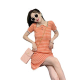Minority Retro POIO Collar Ge Korean Version Of Small Fresh High-Waisted Slimming Short-Sleeved Knitted Dress