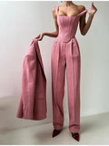 Fongt Fashion Casual Women's Commuting Fish Bone Sling Suit Jacket Trousers Three-Piece Set Of Women