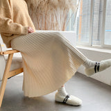 Large Version Autumn And Winter Knitted Skirt Korean Version 100-Pleated Sweater Skirt With High Waist And Large A-Bag Buttocks-Outfit
