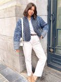 Women Printed Flower Quilted Reversible Cotton Coat Long Sleeve Open Front Two In One Jackets Autumn Vintage Street Outerwear-Outfit