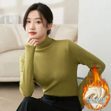 Modal Pullover Tops Women Casual Slim Thicken Fleece Lined Tshirt Korean Half Turtleneck Lambwool Fluff Tee Warm