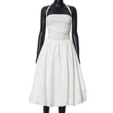 Tube Solid Frill Midi Dress-Outfit