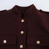 Red Solid Gold Button Jacket-Outfit