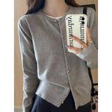 Fongt Gray Knitted Cardigan Women's Autumn With High-End Sweater Coat Early Autumn Temperament Long Sleeve