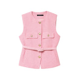 Fongt Women's Clothing Explosion Fashion With Belt Texture Vest