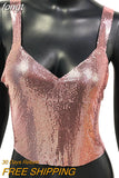 V Neck Slim Metal Sequins Tops Camisole 2023 Shiny Solid Sleeveless Spaghetti Strap Fashion Celebrity Nightclub Party
